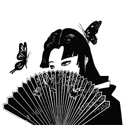 For Your Eyes adobe artist beautiful blackandwhite butterfly bw design drawing fan icon illustration illustrator japanese japanese art logo tattoo tattoo design traditional art ui vector