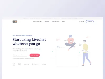 LiveChat Landing Page app chat chatbot clean customer experience design illustration landing live livechat minimal software support ui ux vector website