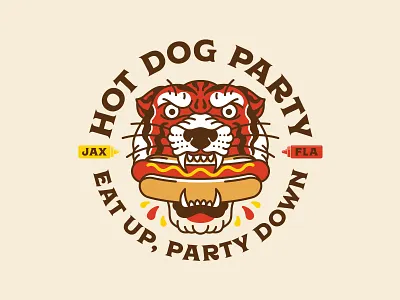 Hot Dog Party Tiger branding hot dog icon illustration logo tiger typography