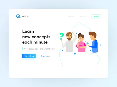 Quizzy Homepage (UI/UX Concept) clean clean design clean ui design illustration learn learning learning app learning platform logo material materialdesign quiz ui uidesign web web design website