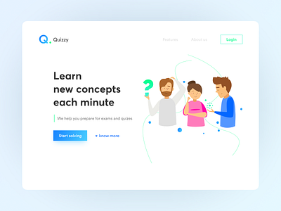 Quizzy Homepage (UI/UX Concept) clean clean design clean ui design illustration learn learning learning app learning platform logo material materialdesign quiz ui uidesign web web design website