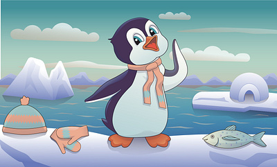 happy penguin fairy tale illustration антарктика детская иллюстрация забавная иллюстрация забавный пингвин зима иглу морской пейзаж настроение пейзаж персонаж пингвин холод южный полюс