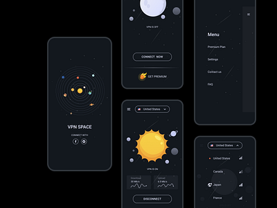 VPN App app colors dark dark app design figma mobile ui ux vpn app