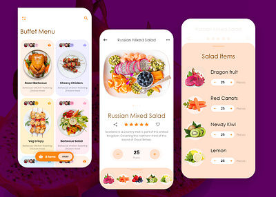 Buffet Menu - Food App adobexd app artist buffet clean cleandesign conceptdesign design dishes food food and drink items menu restaurant salad tasty ui ux uxdesign yummy