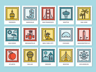 Lessonly LlamaNation Regional Icons branding cities design iconography illustration lessonly stamps