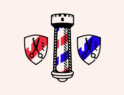 Barber Fort barber branding crest design digitalart double meaning flat fort icon illustration logo minimal shield vector wit