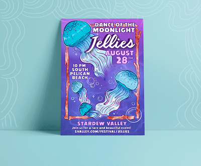 Event Poster - Dance of the Mooonlight Jellies digital illustration event flyer event poster fanart hand drawn illustration mockup poster stardew valley videogame