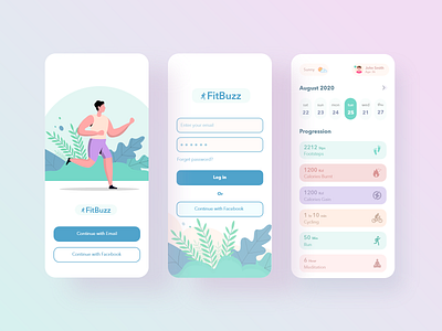 Fitness Activity App - FitBuzz 2020 2020 trend app design apps branding business clean color concept design fitbuzz fitness app illustration minimal minimalist simple design trending ui ux ui design ux design