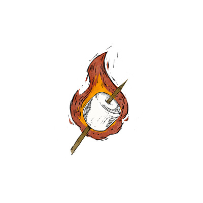 Woodcut Marshmallow #3 camping childrens illustration fire illustration linoleum marshmallow smores woodcut