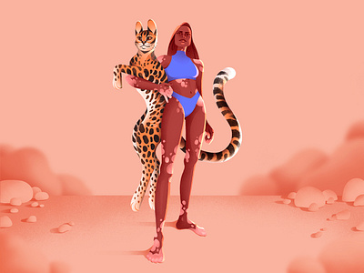 Alike 2d animal print animals artwork dark skin girl illustration illustrator photoshop procreate procreate app skin spots vitiligo warm wild cat woman