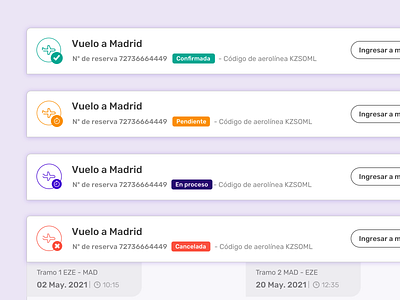 Reservation card status bar design flight travel ux uxui