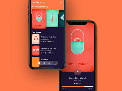 AudioBook Concept app artwork audible audio audiobook audiobooks book branding ebook ios iphone listen minimal music sound stream streaming ui