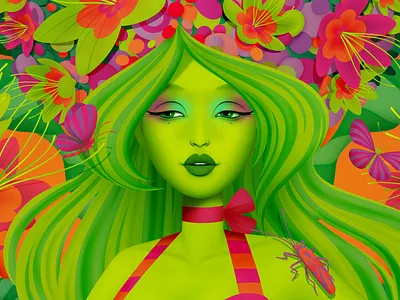 Details from 'Spring', 2020 bug bugs butterly character design design floral flowers girl green illustration illustration art illustration design lady marianna orsho mariannaorsho seasons spring vector woman