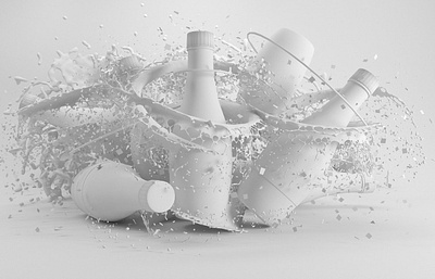 grey modeling bottle and splash 3d illustration