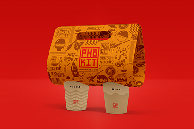 PhoKit Food Packaging branding agency eco friendly ecommerce food brand food branding food design food illustration food package food packaging design illustration package design pattern design pho branding red restaurant branding restaurant logo vectorart yellow