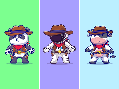 Sheriff🔫🐼🧑🏻‍🚀🐮 animal astronaut character cow cowboy crime cute detective gun icon illustration logo panda police scarf security sheriff space thief wild