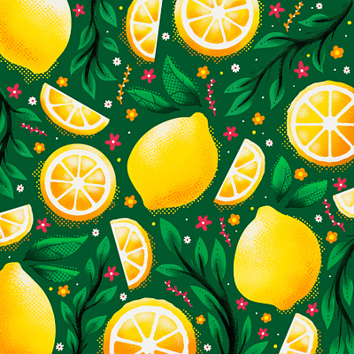 Lemon Illustration color palette design digital drawing fruit fruit illustration graphic design illustration lemon drawing lemon illustration lemons pattern procreate procreate illustration