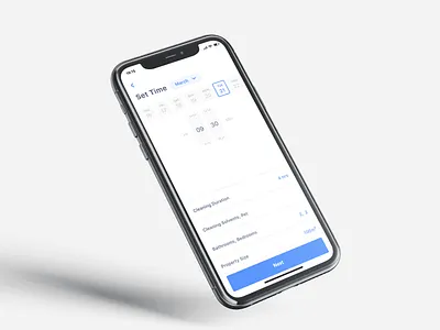 iOS Cleaning Service Application app applicaiton blue booking calendar cleaning date datepicker figma flat design illustraion ios time ui