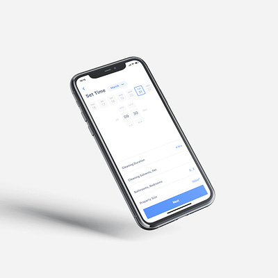 iOS Cleaning Service Application app applicaiton blue booking calendar cleaning date datepicker figma flat design illustraion ios time ui