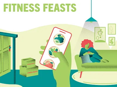 Fitness Feasts Box Illustration brand concept brand identity branding branding design design flat design flat illustration food delivery illustration logo quarantine life shipping box stippling vector vector art vector illustration