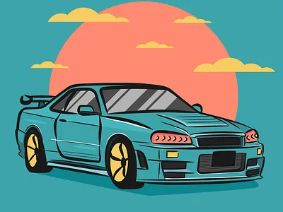 Nismo Nissan Skyline R34 GTR Z Tune automotive burnout car cars drifting emblem illustration japan japanese jdm muscle racecar racing speed street supercar tires transportation vector vehicle