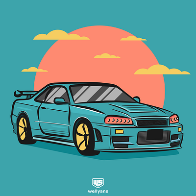 Nismo Nissan Skyline R34 GTR Z Tune automotive burnout car cars drifting emblem illustration japan japanese jdm muscle racecar racing speed street supercar tires transportation vector vehicle