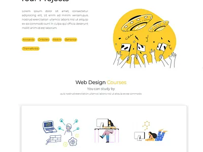 Cartoon Illustration Web Design illustration typography ui vector web