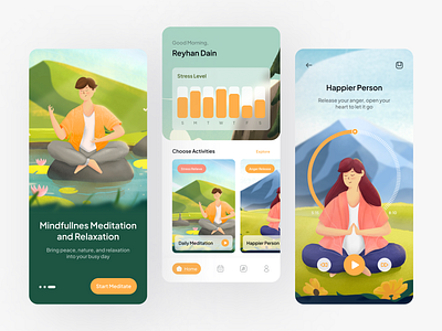 Hiling - Meditation Mobile App clean design design exercise figma heal health illustration meditation minimal mobile mobile app mobile design trending ui ux yoga