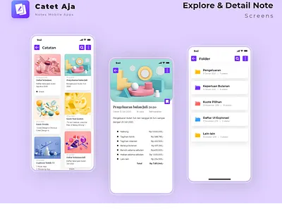 Catet Aja | Notes Mobile App Exploration 3 app design catatan clean ui detail page folder mobile mobile ui notes notes app soft ui ui ui design uiux ux ux design