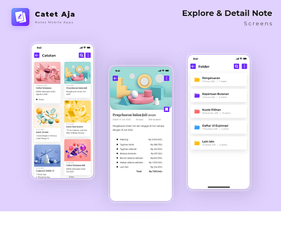 Catet Aja | Notes Mobile App Exploration 3 app design catatan clean ui detail page folder mobile mobile ui notes notes app soft ui ui ui design uiux ux ux design