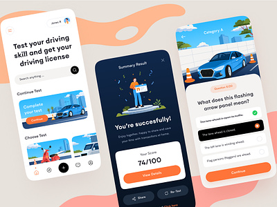 Driving Test Mobile App 🚙 app congrat design icon illustration mobile motorcycle wheel