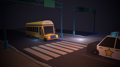 School Bus on a road. Low poly cartoon city! 3d builder bus car cartoon city game low lowpoly meshville mobile model poly road yellow