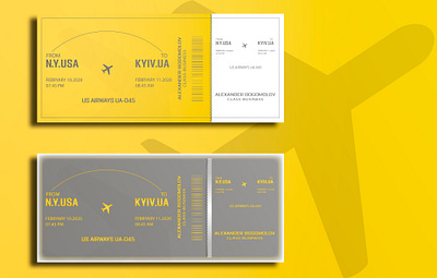 Professional air ticket design branding business card foil stamp gray letterpress logo minimalist real estate ticket yellow