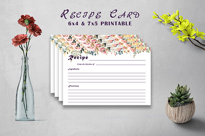 Free Flowery Recipe Card Printable V32 colorful design illustration modern planner plannerr printable recipe recipes template