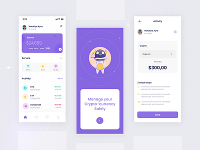 Crypto-currency Mobile app app ui bank banking app bitcoin blockchain crypto crypto wallet cryptocurrency ethereum finance app fintech minimalistic mobile design money transfer payment ui user interface ux wallet wallet ui