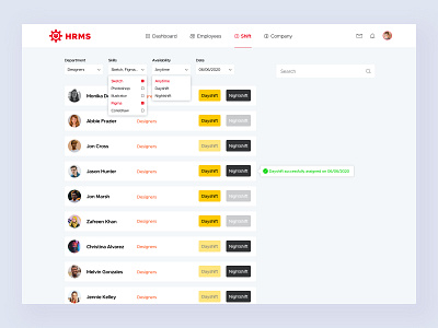Shift Management | HRMS availability available for hire crm crm software day and night department employee engagement employees employer employment hrms management app management system micro interaction minimal payroll shift shifting skills web app