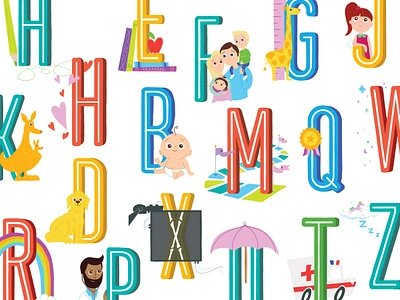 Children's Hospital Letters A-Z alphabet ambulance award baby design doctor education family giraffe hospital illustrations kangaroo letter letters pencil physician rainbow typography umbrella x ray