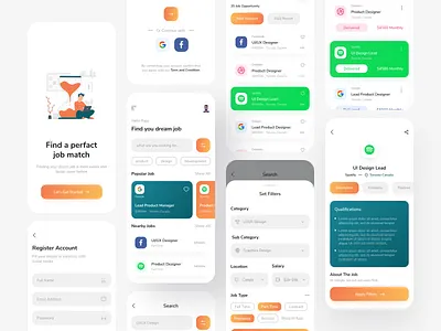 Job Finder App Screens app concept applications design job freelance illustration job job application job finder job portal minimalism mobile app design mobile design modern design product design ui design ui kit design ui kits