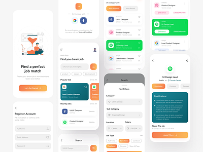 Job Finder App Screens app concept applications design job freelance illustration job job application job finder job portal minimalism mobile app design mobile design modern design product design ui design ui kit design ui kits