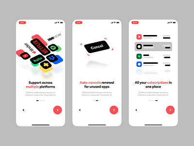 Subscription Manager App - Onboarding app design figma illustration intro minimal mobile netflix onboarding slide social spotify ui ui design ux web design website