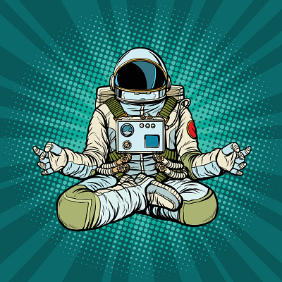 Astronaut doing Yoga design illustration typography