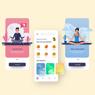 Meditation App adobexd app app design app designer branding design icon illustration illustrator interface ios ios app design meditation typography ui ux vector yoga yoga app