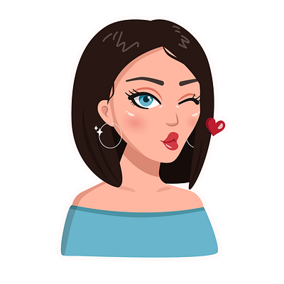 Kiss kiss adobe illustrator character design girl character illustration sticker sticker design vector art