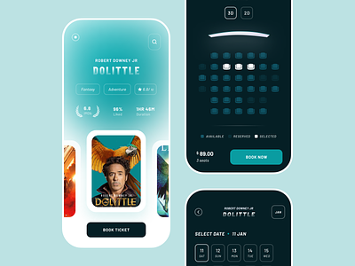 Ticket Booking App app app ui claw claw interactive conference booking design inspiration mobile app movie movie app movie ticket seat booking theater app ticket booking ui ux wahab wstyle