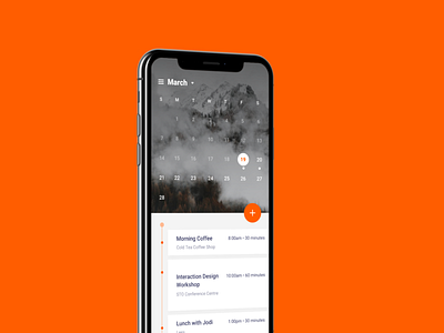 Calendar add app background calendar card date ios iphone minimal nature orange plan planner schedule time ui