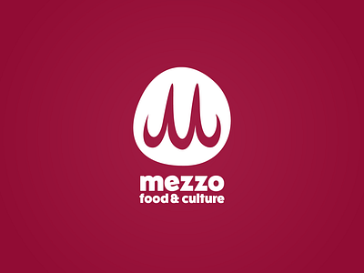 mezzo - food & culture blob branding burgundy circle cursive food fun funky icon identity initial logo m maroon red restaurant script typography