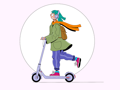 Electric Scooter Girl 2d art 2d character art casual character design characterdesign daily design drawing flat girl girl illustration illustraion illustration illustration art illustrator outline procreate procreate app urban