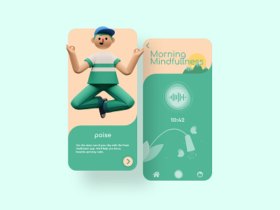 Poise meditation app 2d 3d abstract adobe adobe xd app design art clean daily daily ui flat meditation app minimal minimalism uidesign