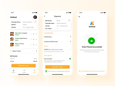 AirMeal - Inflight Food Ordering App airlines airmeal airplane app application cart design food ios mobile on seat online food ordering app order order successful payment ui ux uxdesign