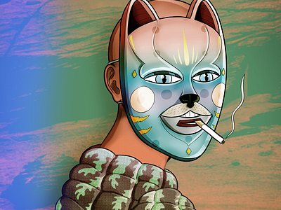 "Smokey Cat" art branding cat characterdesign color pencil comics design draw dream graphic design illustration japanese manga nft portrait profilepic smoke thomas auvin vintage water ink